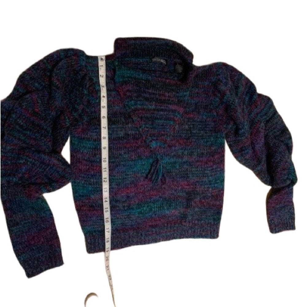 Vintage 80’s Gitano Multi Color Knit Sweater Puff Sleeves Tassle Neck Size S/M - Picture 7 of 10